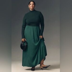 Anthropologie Thea Twofer Sweater Maxi Dress Holly Green Size XL